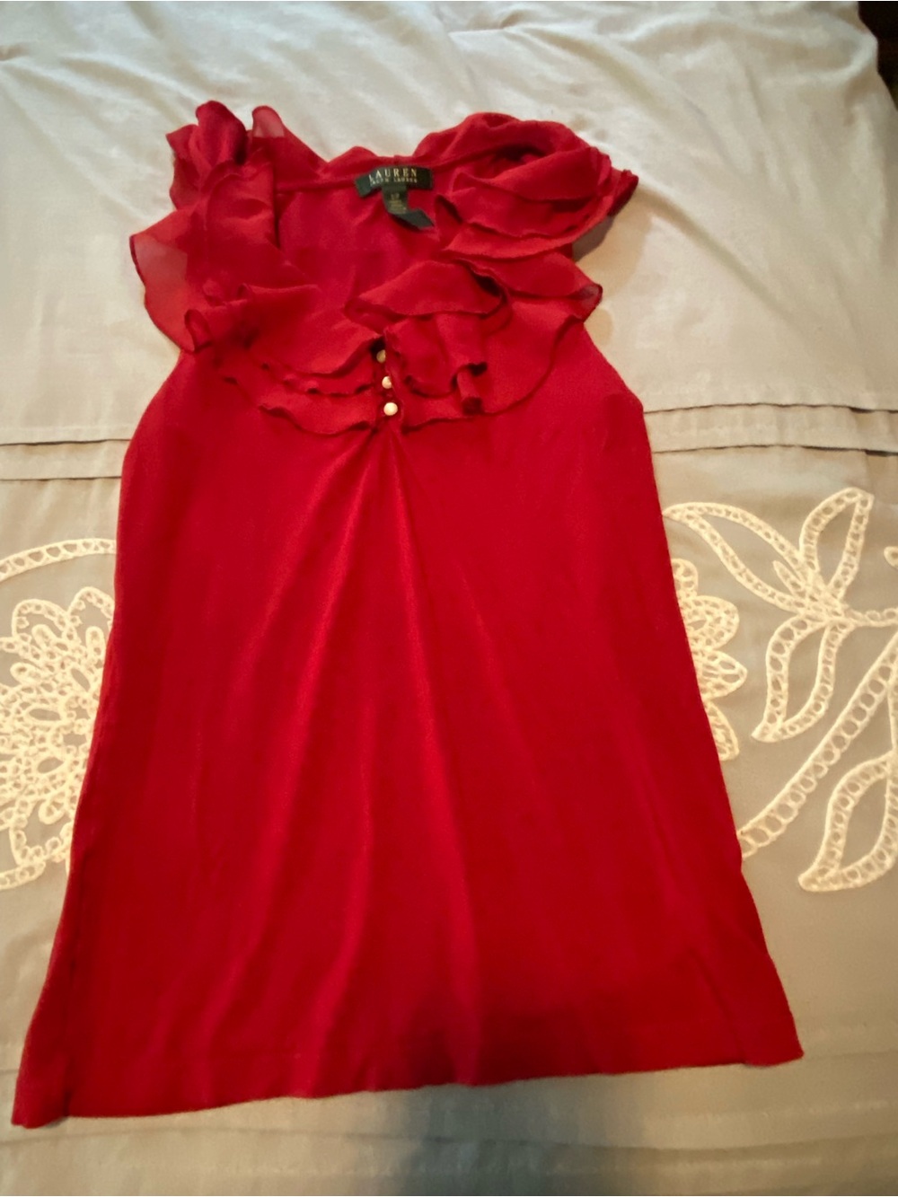 Ralph Lauren Red Ruffle Neck Sleeveless Dress